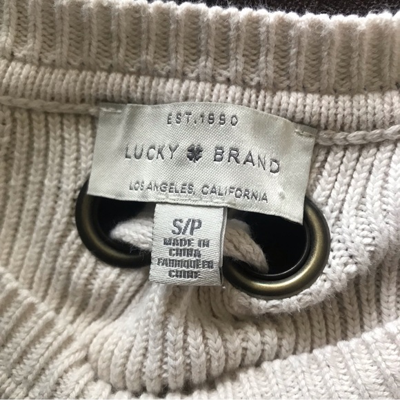 LUCKY BRAND s.S Back Lace Pullover Sweater 100% Cotton Knit Cream - Picture 6 of 7